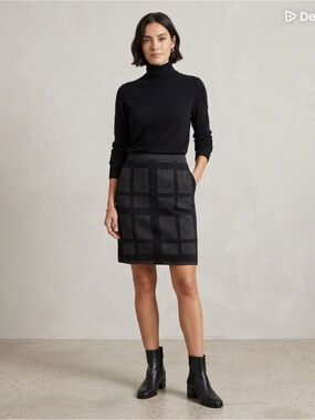 Eileen Fisher Wool Plaid Skirt Charcoal Grey Black Quiet Luxury Size Small